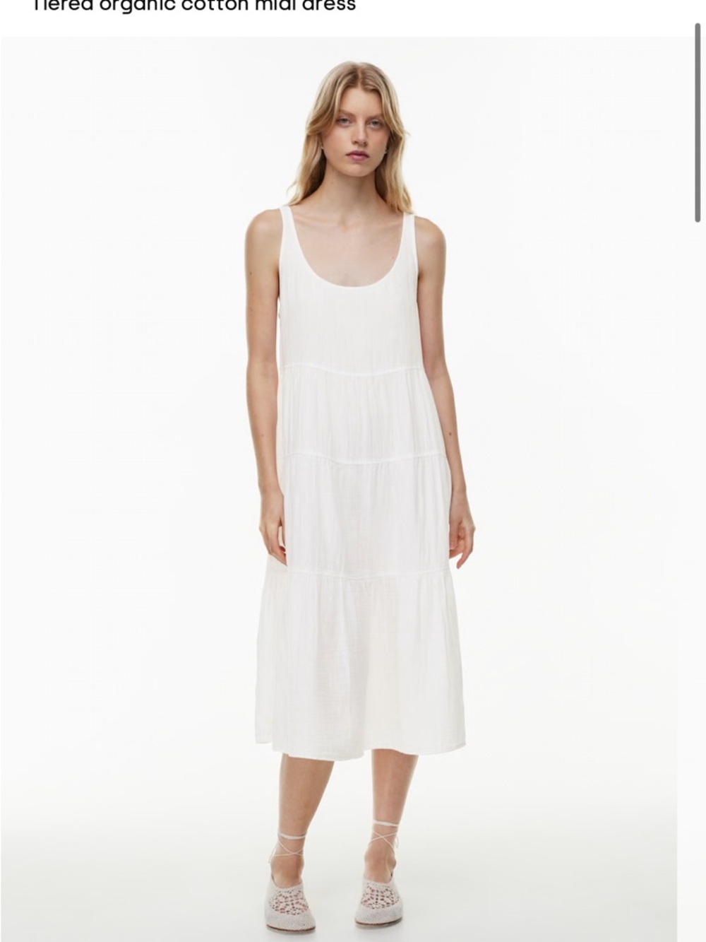 Aritzia White Tiered Scoop-Neck Midi Dress